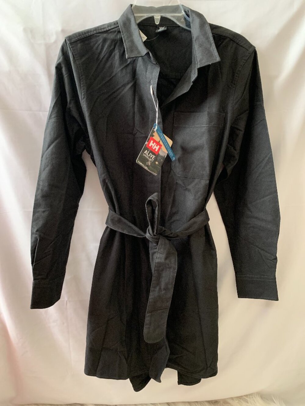 HELLY HANSEN Organic Flannel Shirt Dress in Black Sz MEDIUM